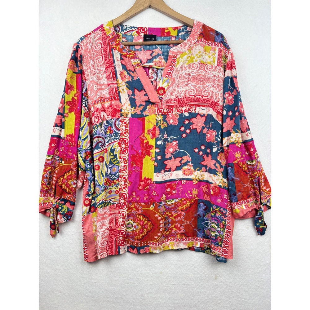 Jones & Co Blouse Womens 2x Patchwork Floral Boho Eclectic